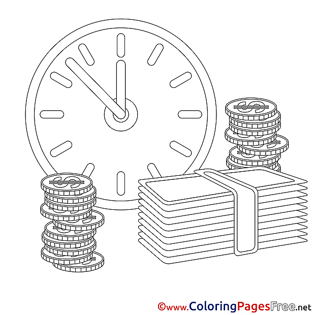 Clock Money Children Business Colouring Page