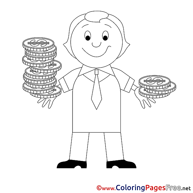 Coins for Kids Business Colouring Page