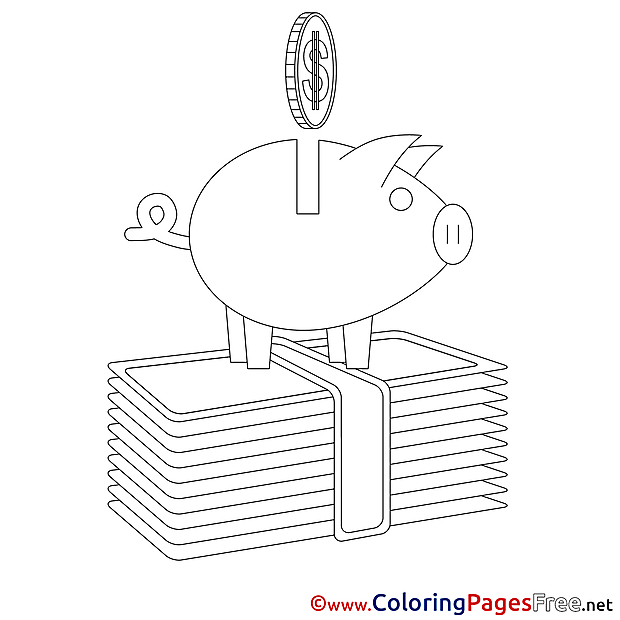 Piggy Bank for Kids Business Colouring Page
