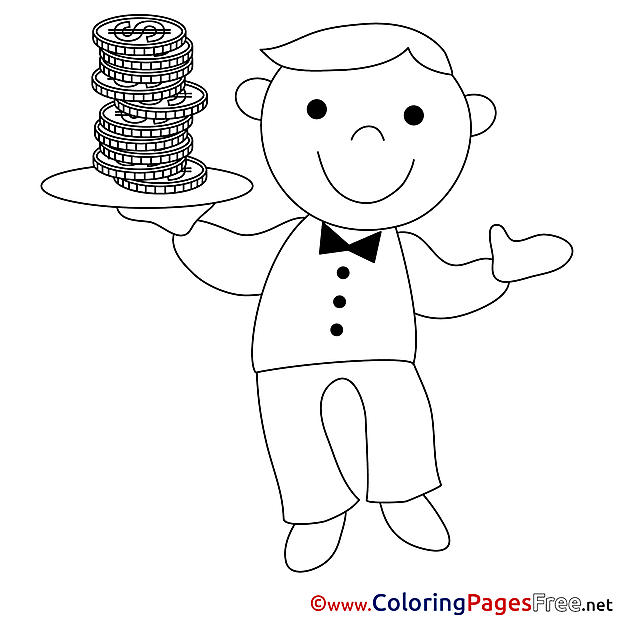 Waiter Money Business Coloring Pages free