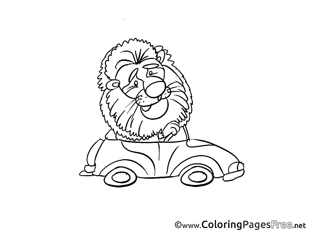 Lion Car free Colouring Page download