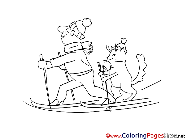 Ski for Kids printable Colouring Page