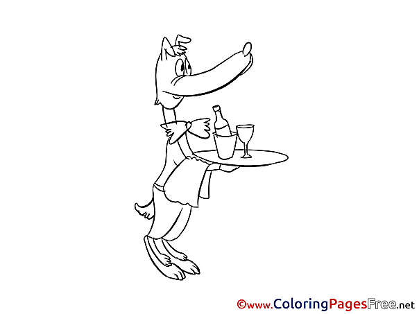 Waiter Colouring Sheet download free