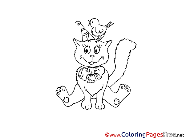 Bird Cat Kids free Coloring Page