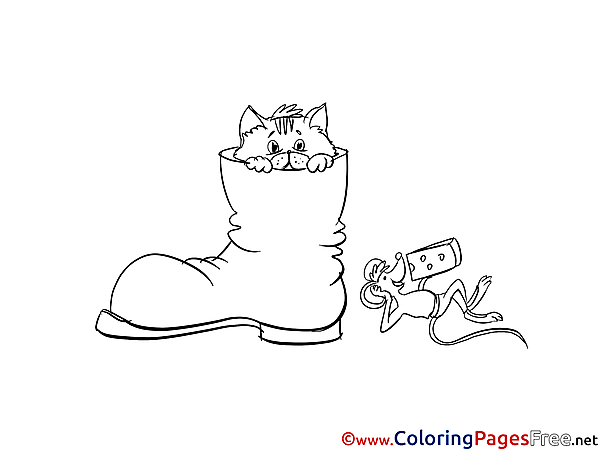 Boot Cat free Colouring Page download