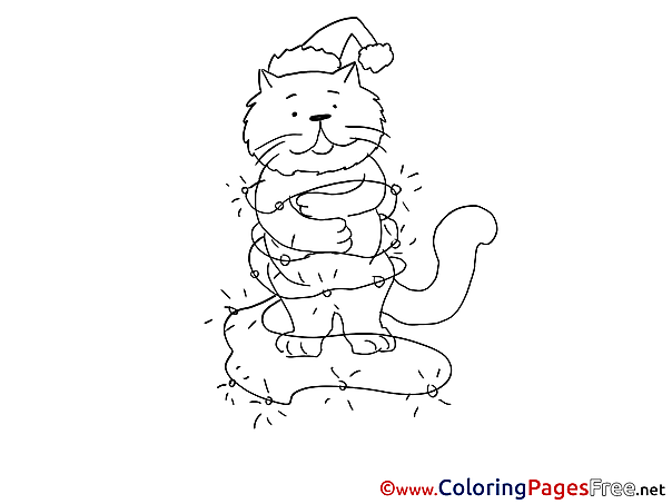 Christmas Cat for free Coloring Pages download