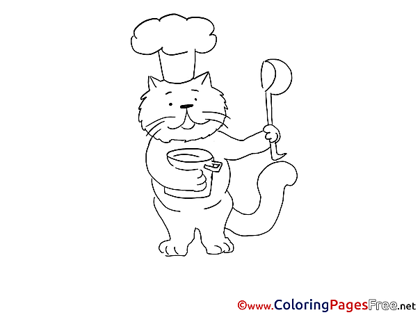 Cook Cat download Colouring Sheet free