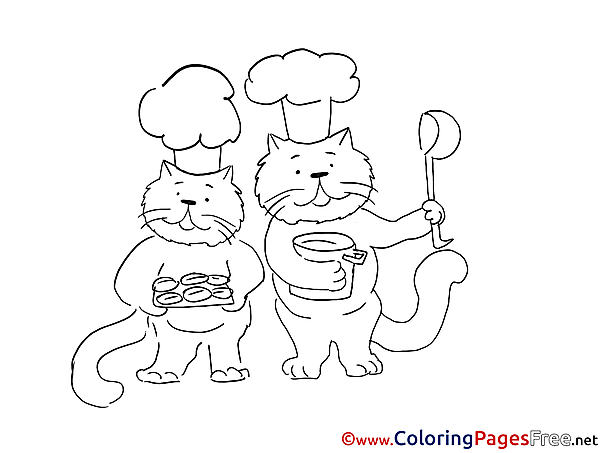 Cook Cats Children download Colouring Page