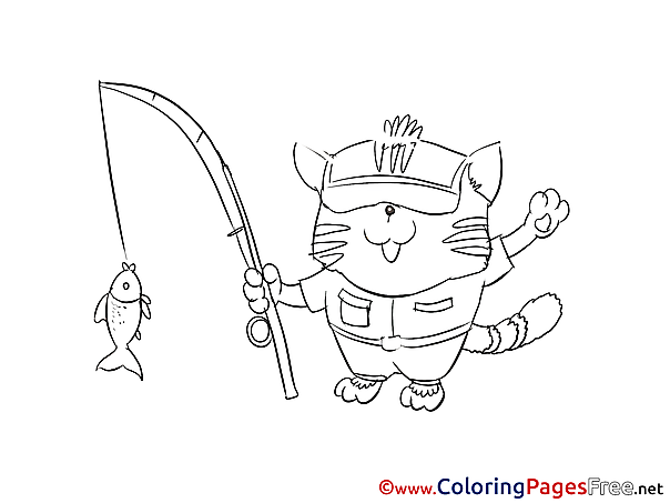 Fish Cat for Kids printable Colouring Page