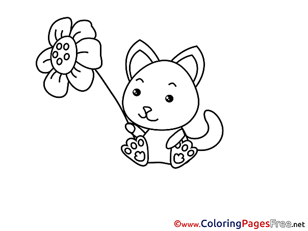 Flower Cat Children Coloring Pages free