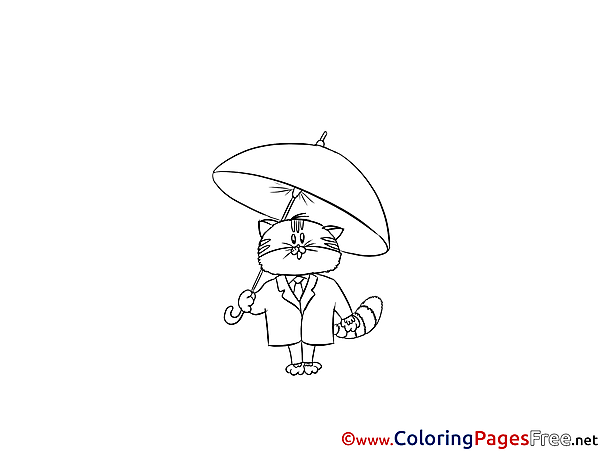 Umbrella Cat for free Coloring Pages download