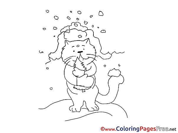 Winter Cat download printable Coloring Pages
