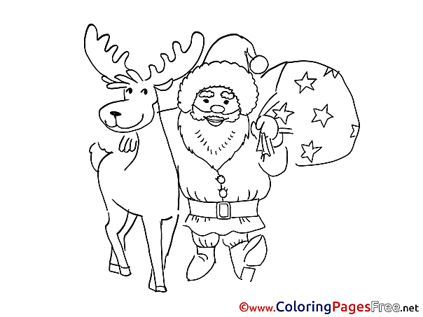 Deer Kids Christmas Coloring Pages