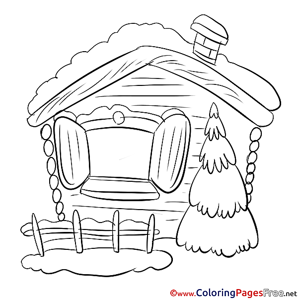 Fence House free Colouring Page Christmas
