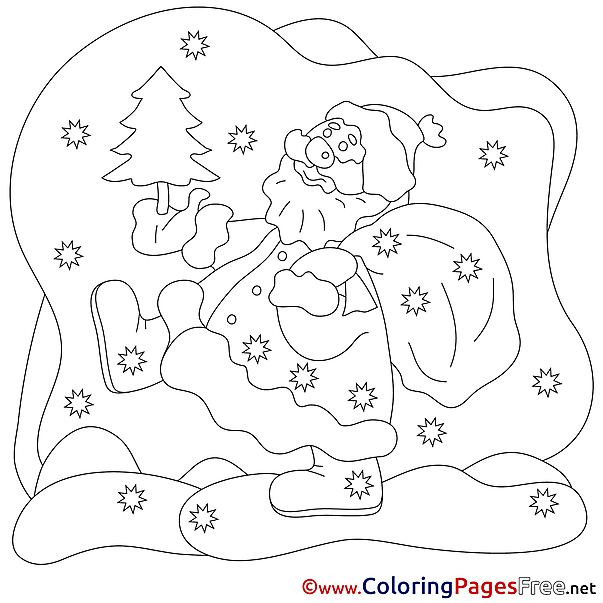 New Year Santa Claus Children Christmas Colouring Page