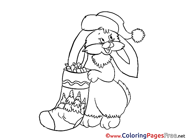 Rabbit Children Christmas Colouring Page