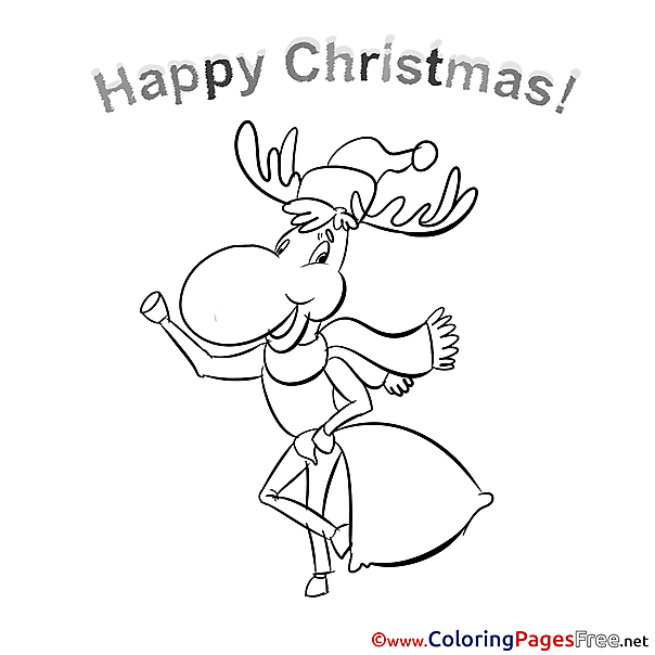 Scarf Deer Colouring Sheet download Christmas