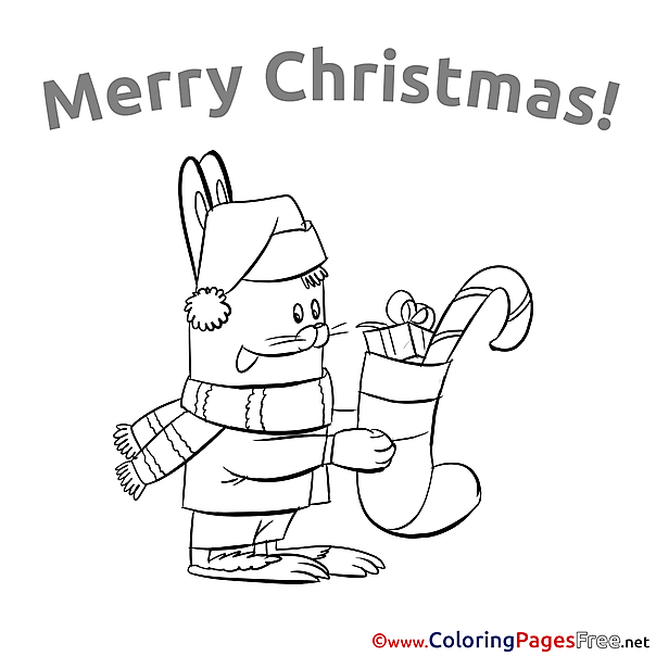 Scarf Rabbit printable Christmas Coloring Sheets