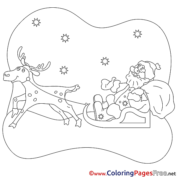 Snow Deer Santa Claus Kids Christmas Coloring Pages