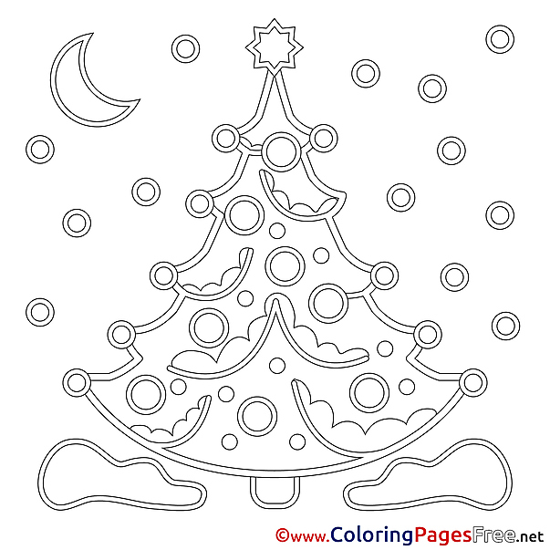 Snow Night Tree Christmas Coloring Pages free