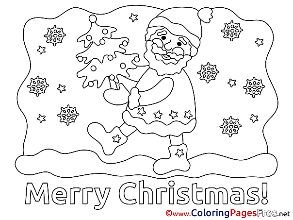 Stars Tree Santa Claus Kids Christmas Coloring Pages