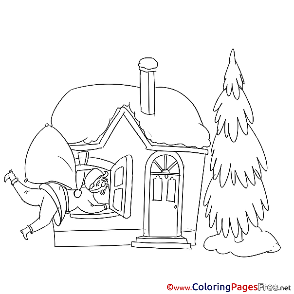 Window Santa Claus Christmas Colouring Sheet free