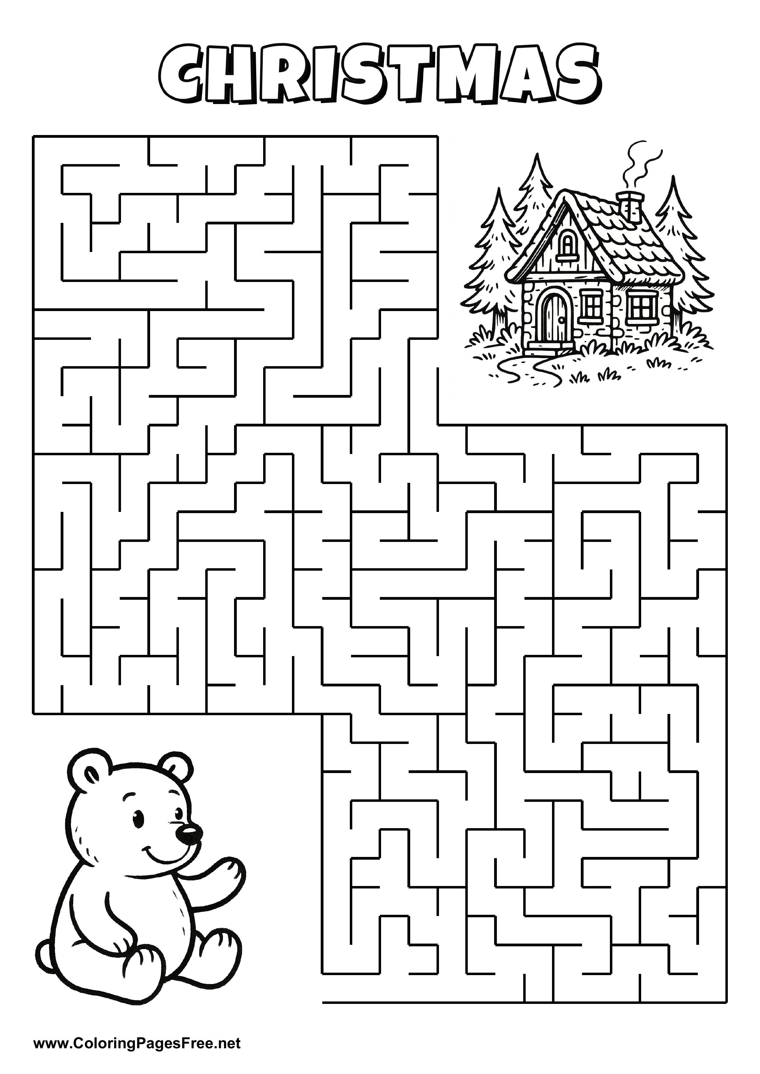 Printable Maze 'The bear is looking for the way to the house in the woods'