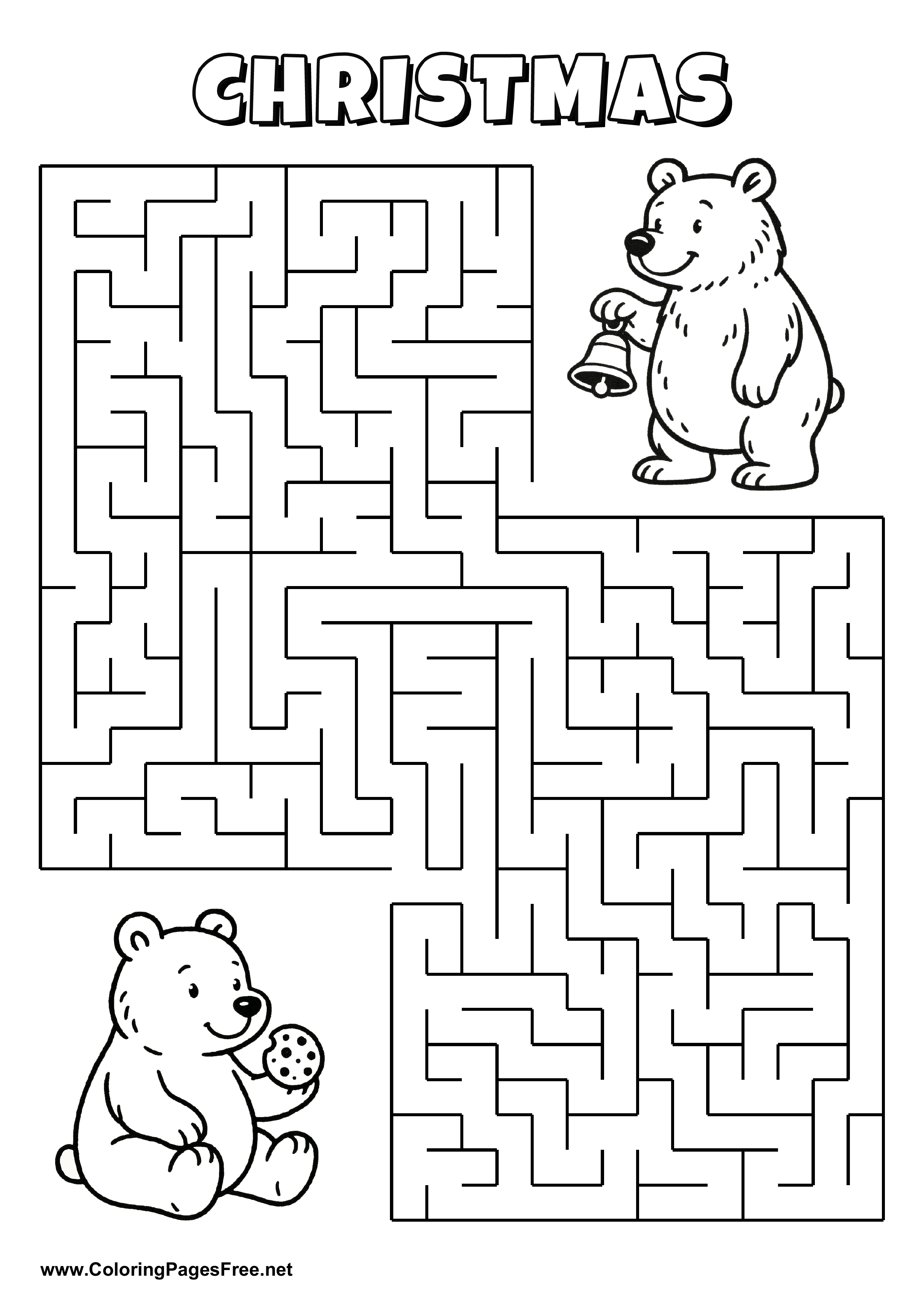 Printable Maze 'The bear with a cookie is looking for the way to the bear with a bell'