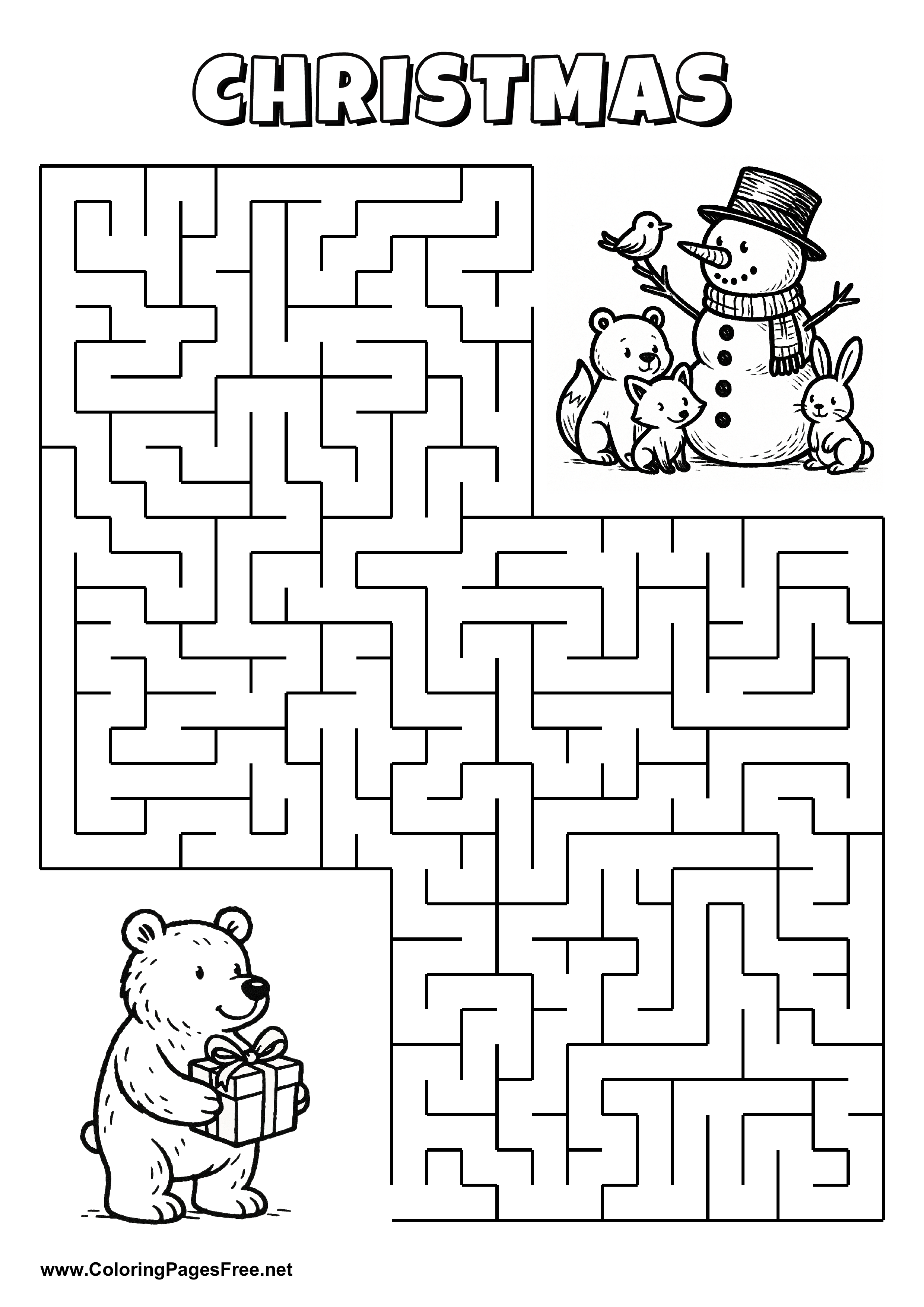 Printable Maze 'The bear with a gift is looking for the way to his friends'