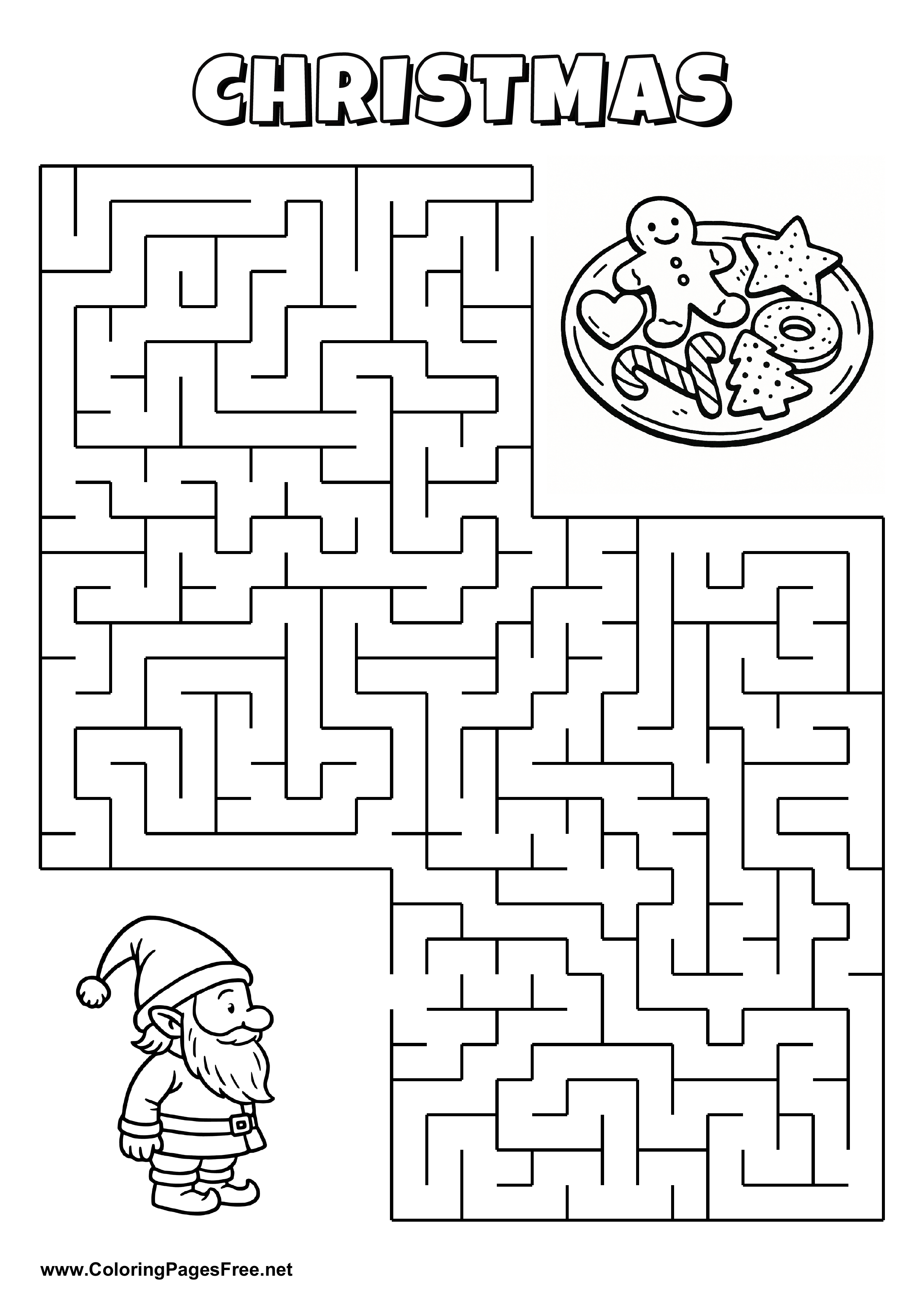 Printable Maze 'The elf is looking for the way to the cookie plate'
