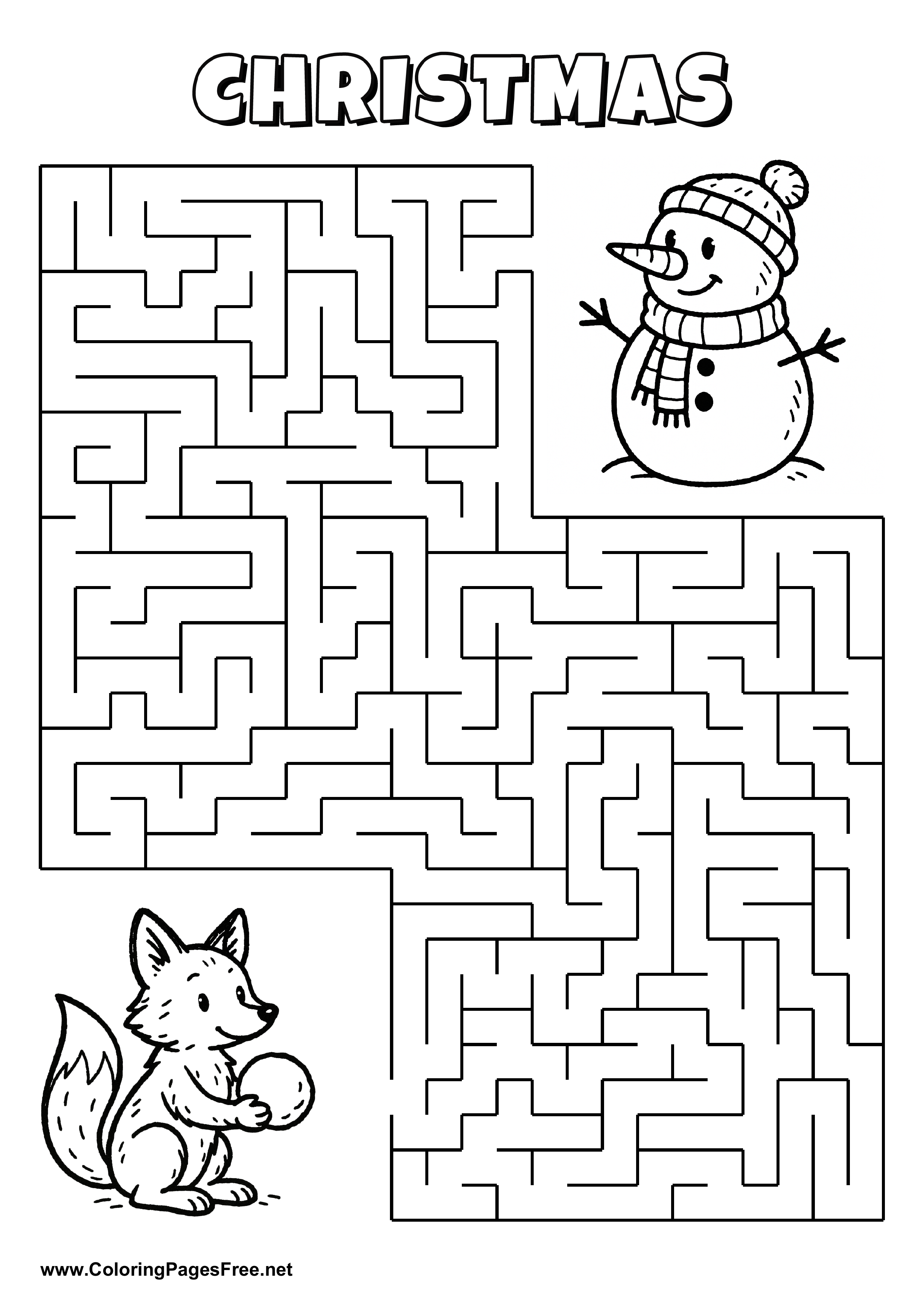 Printable Maze 'The fox is looking for the way to the Christmas party'