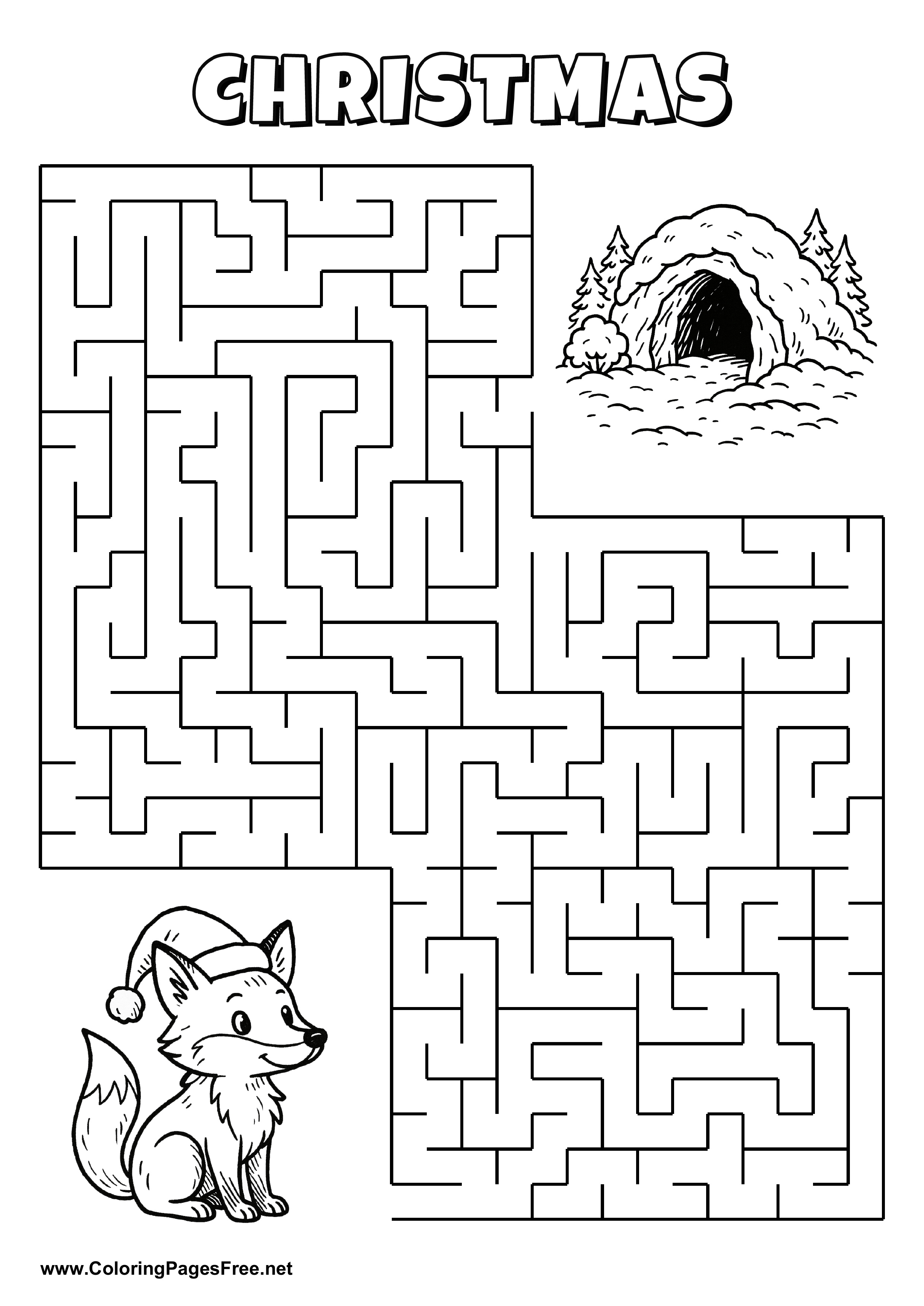 Printable Maze 'The fox is looking for the way to the winter cave'