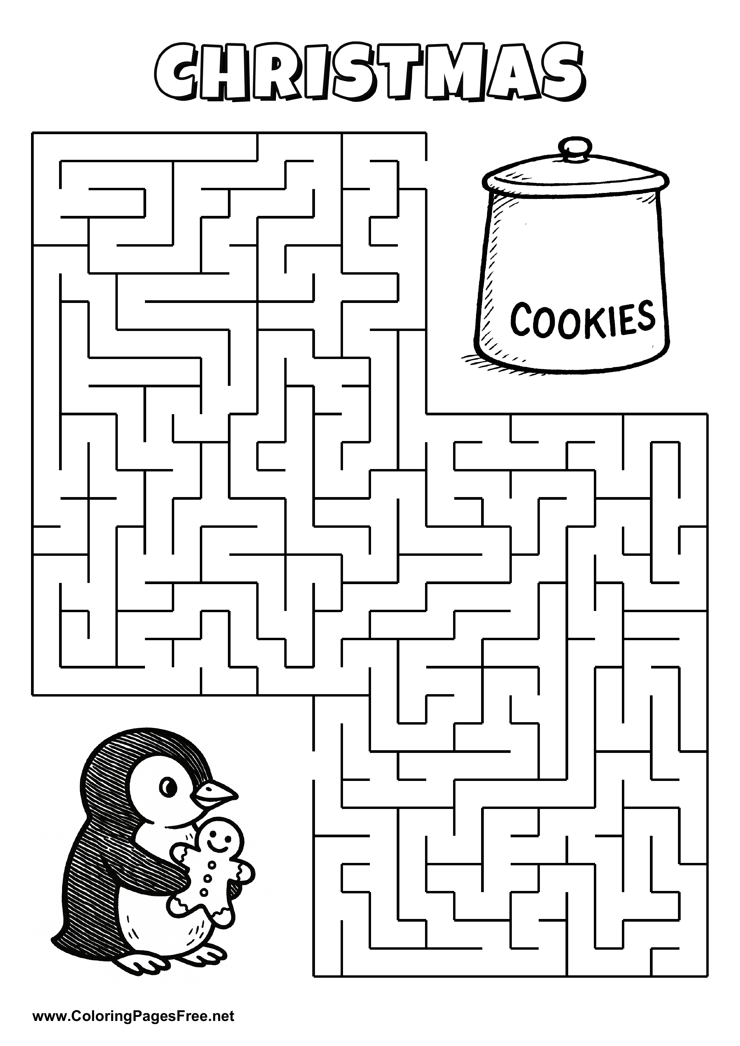 Printable Maze 'The penguin with gingerbread is looking for the way to the cookie jar'