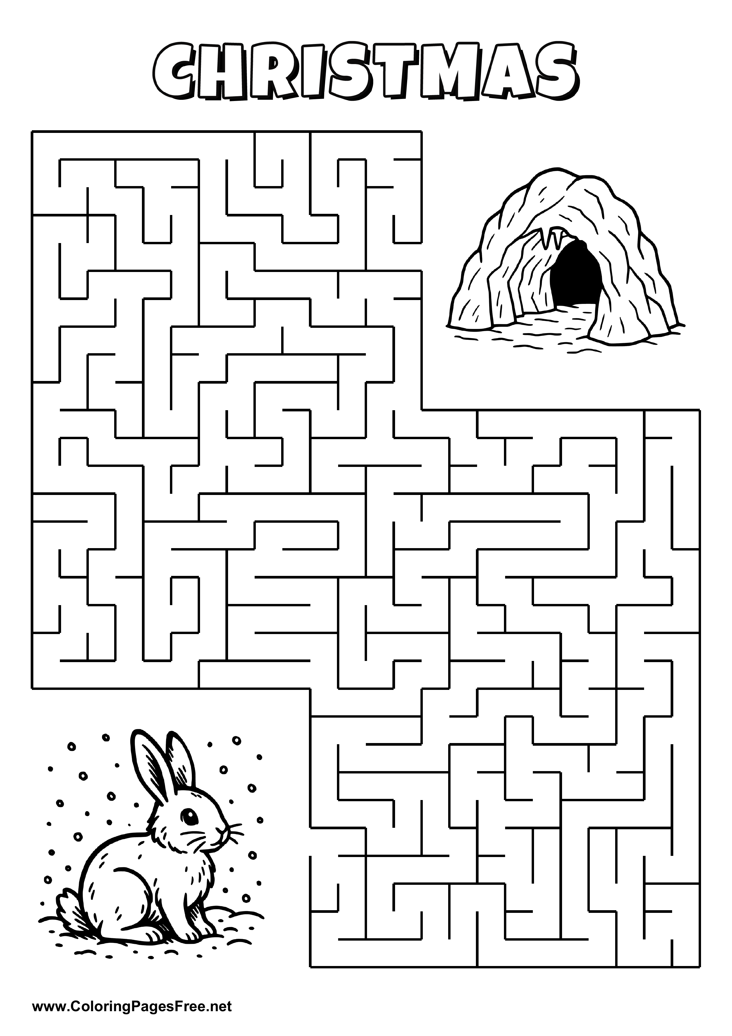 Printable Maze 'The rabbit is looking for the way to the cave'