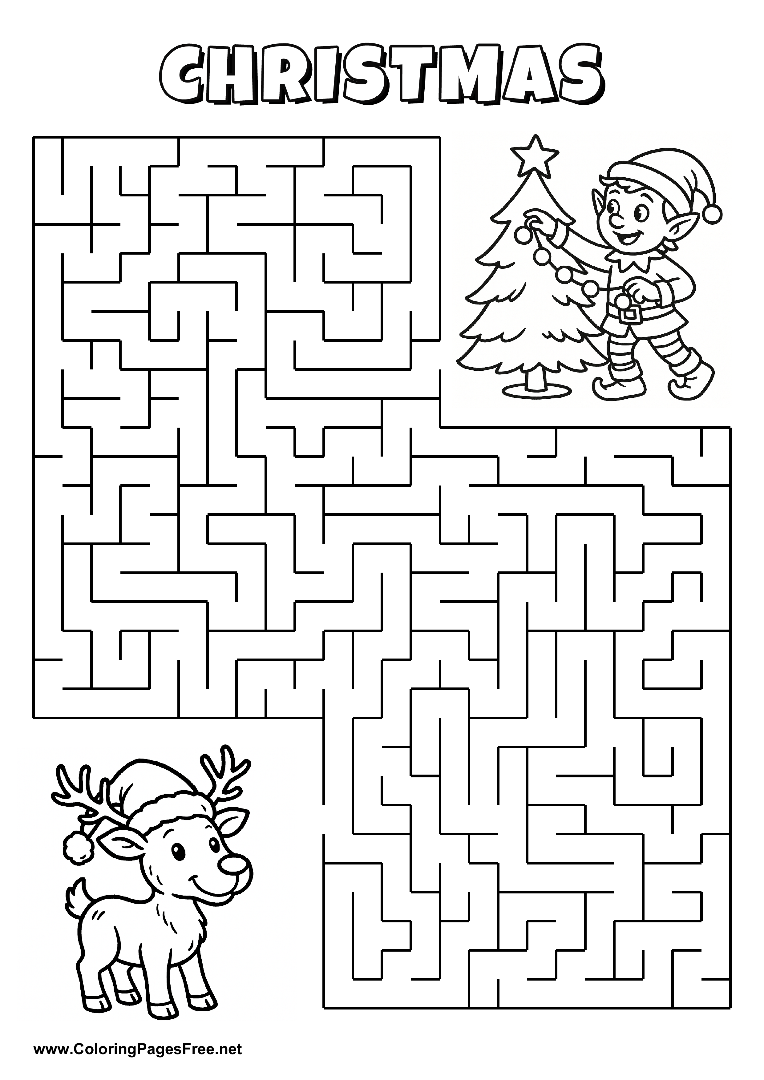 Printable Maze 'The reindeer is looking for the way to the Christmas celebration'