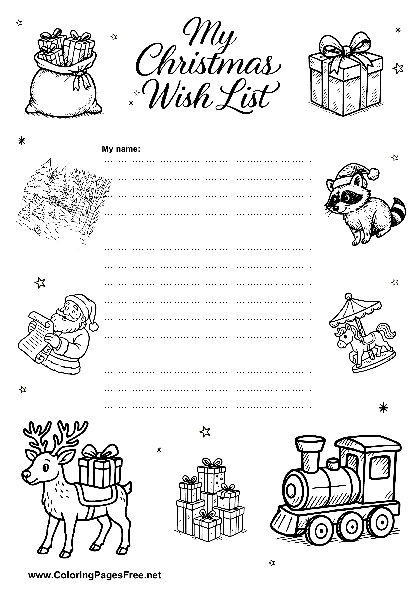 Christmas List with Cartoon Ornaments