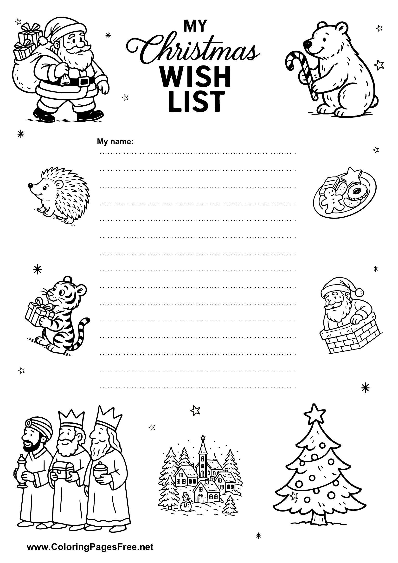 Christmas Wish List with Cartoon Art