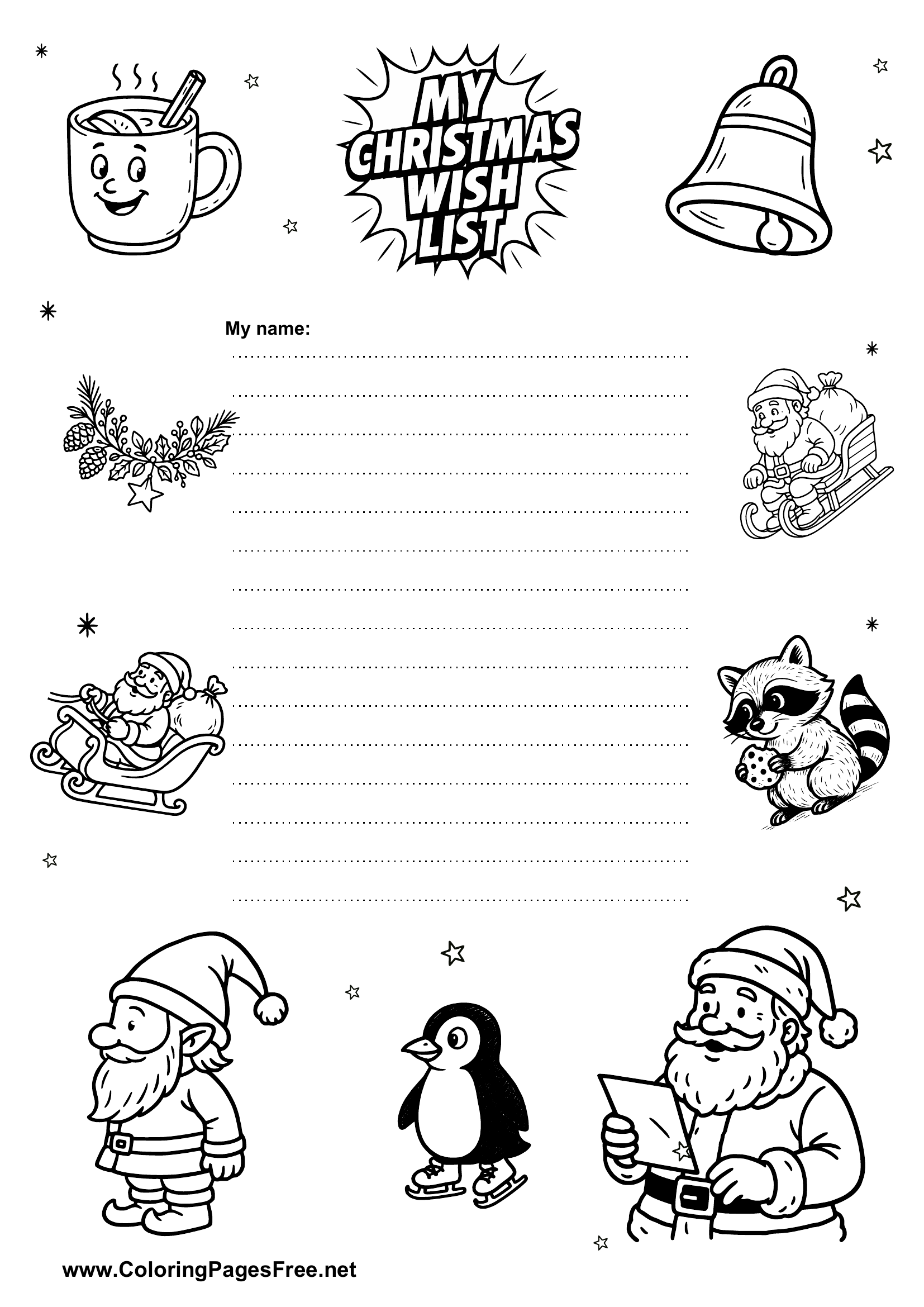 Christmas Wish List with Comic Motifs