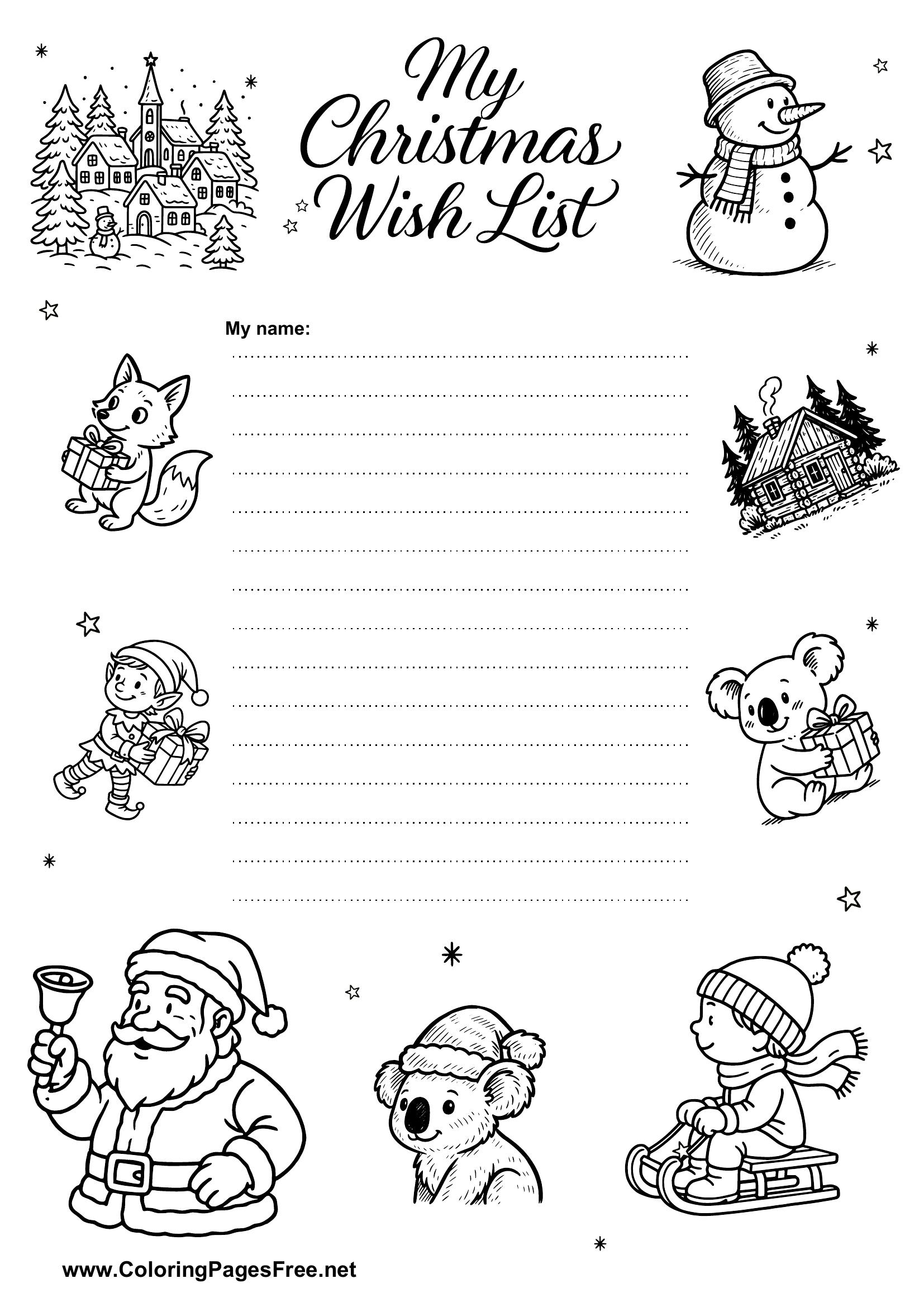 Christmas Wish List with Decorative Motifs