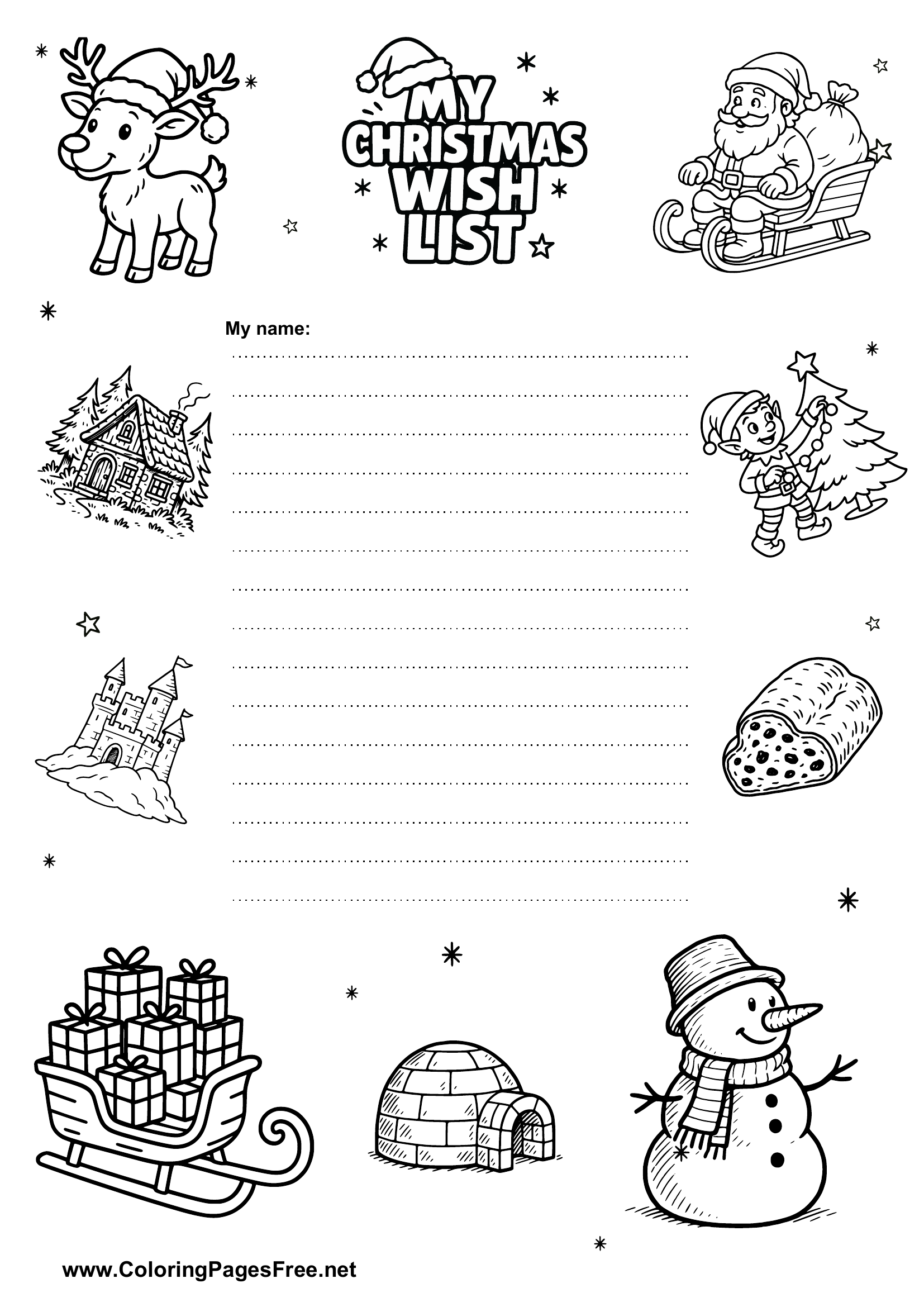Free Wish List Coloring and Printing Template