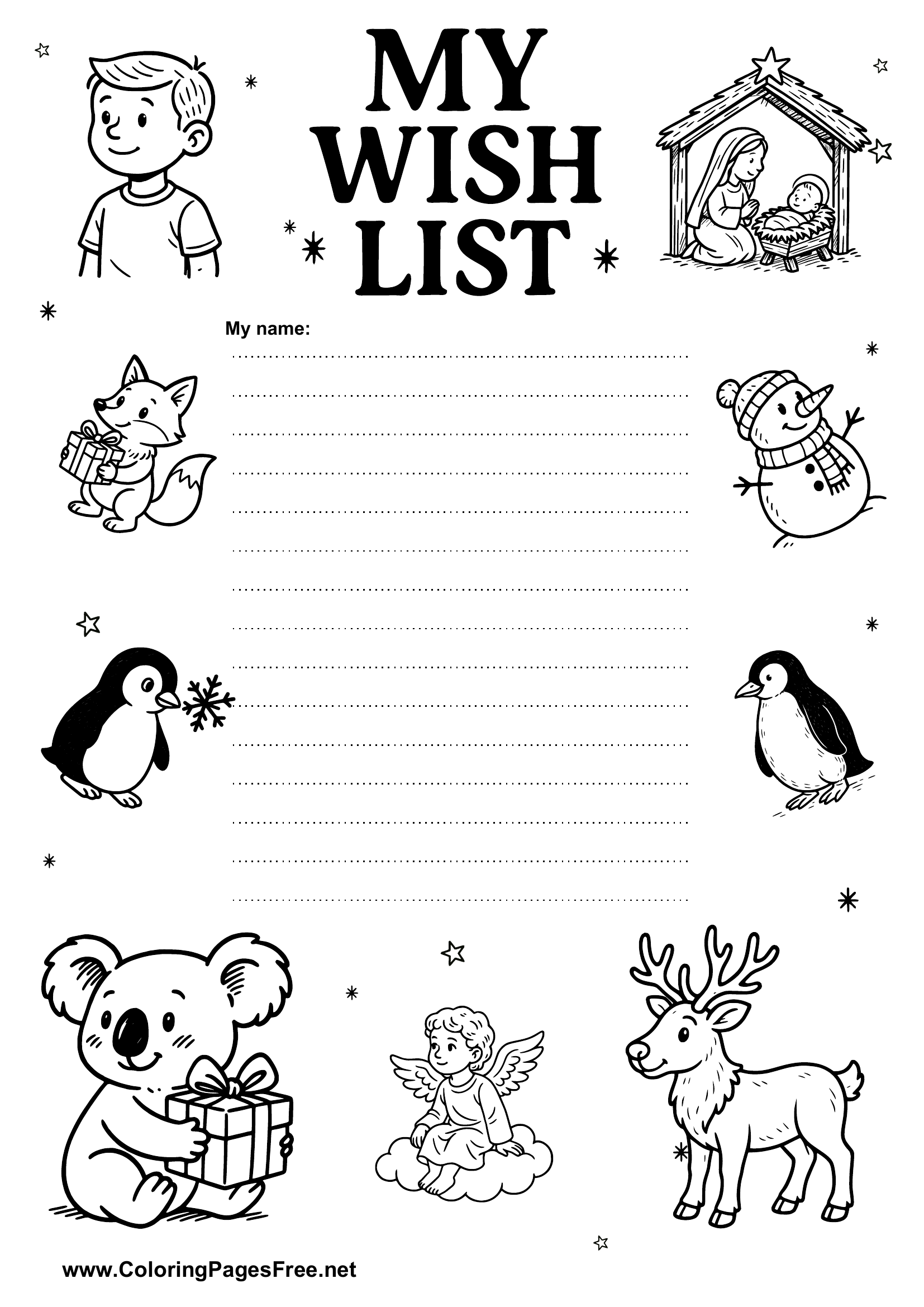 Printable Wish List with Holiday Motifs