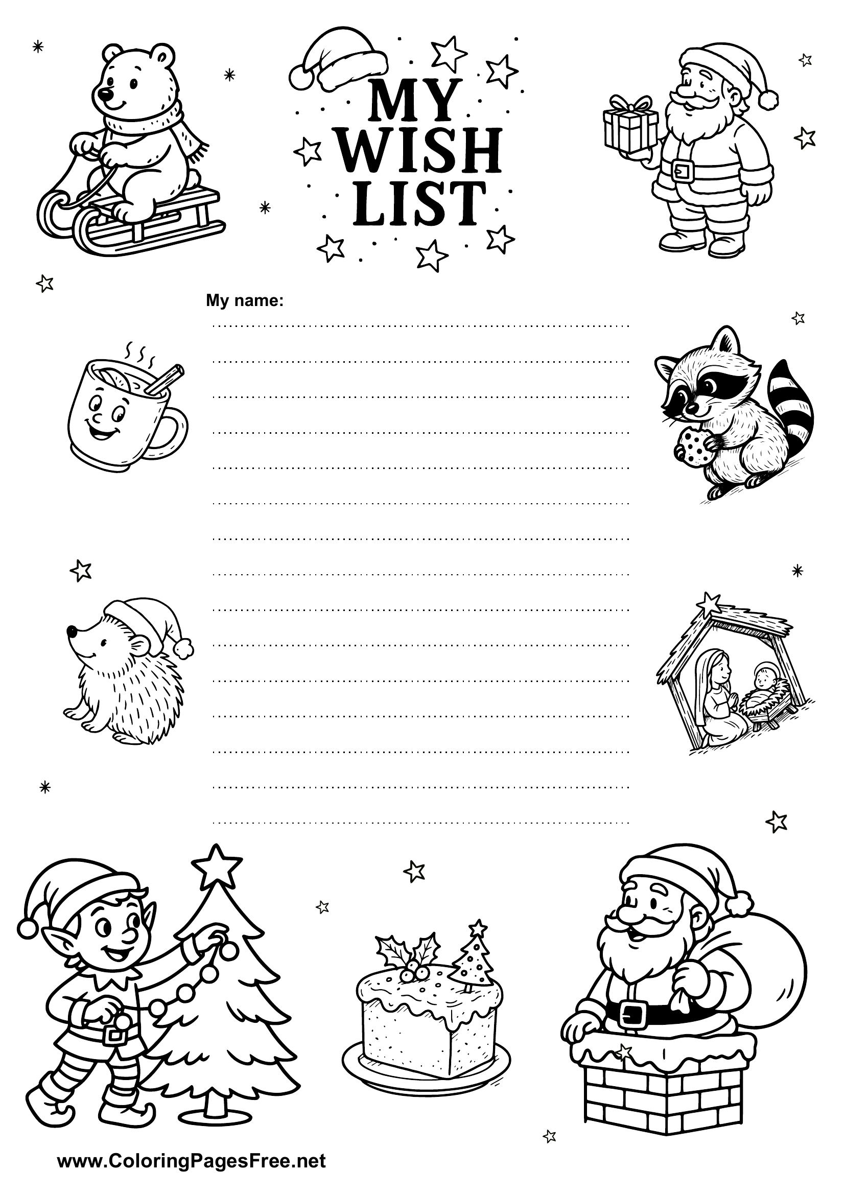 Wish List Coloring and Printing Template