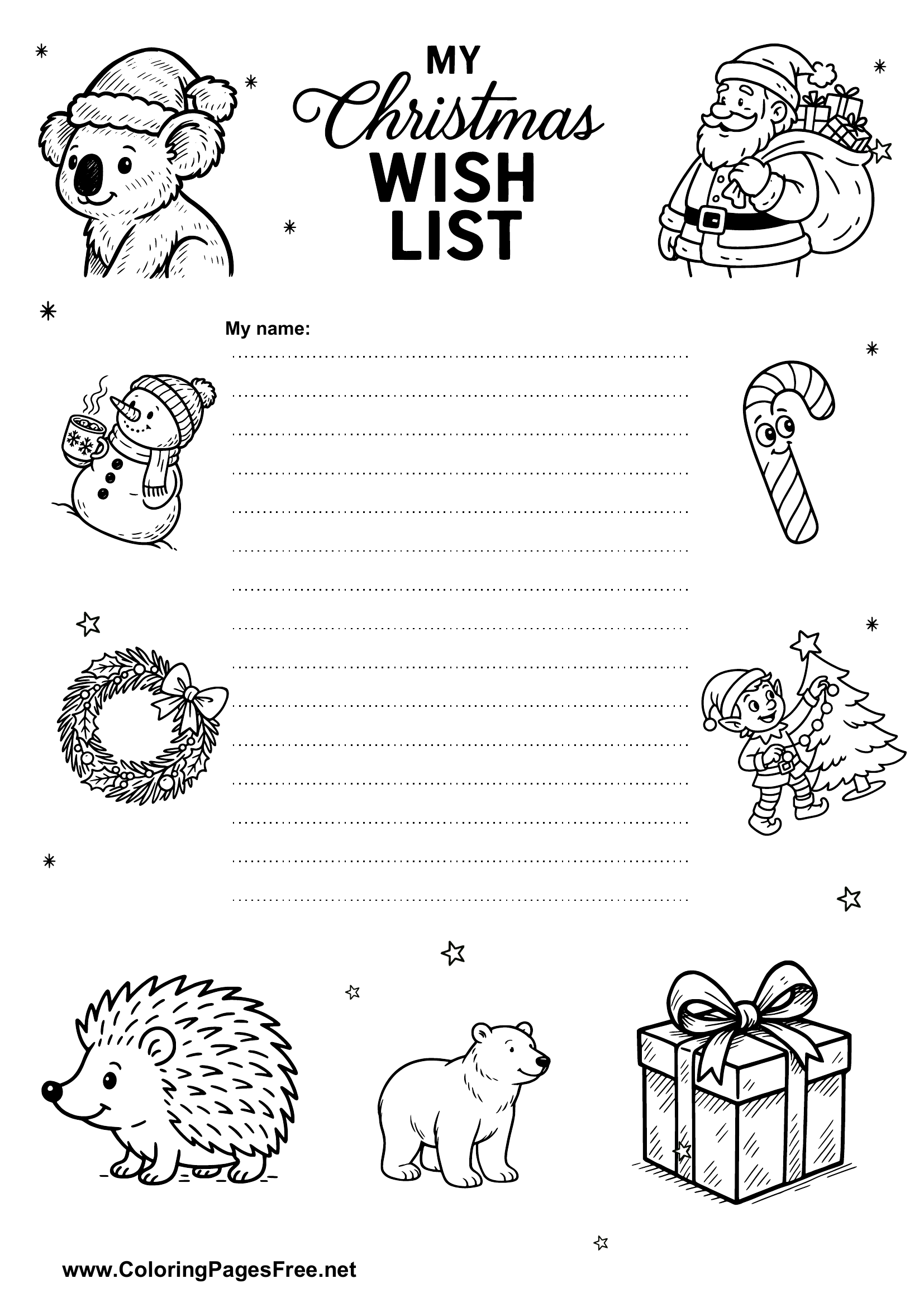 Wish List Coloring Template