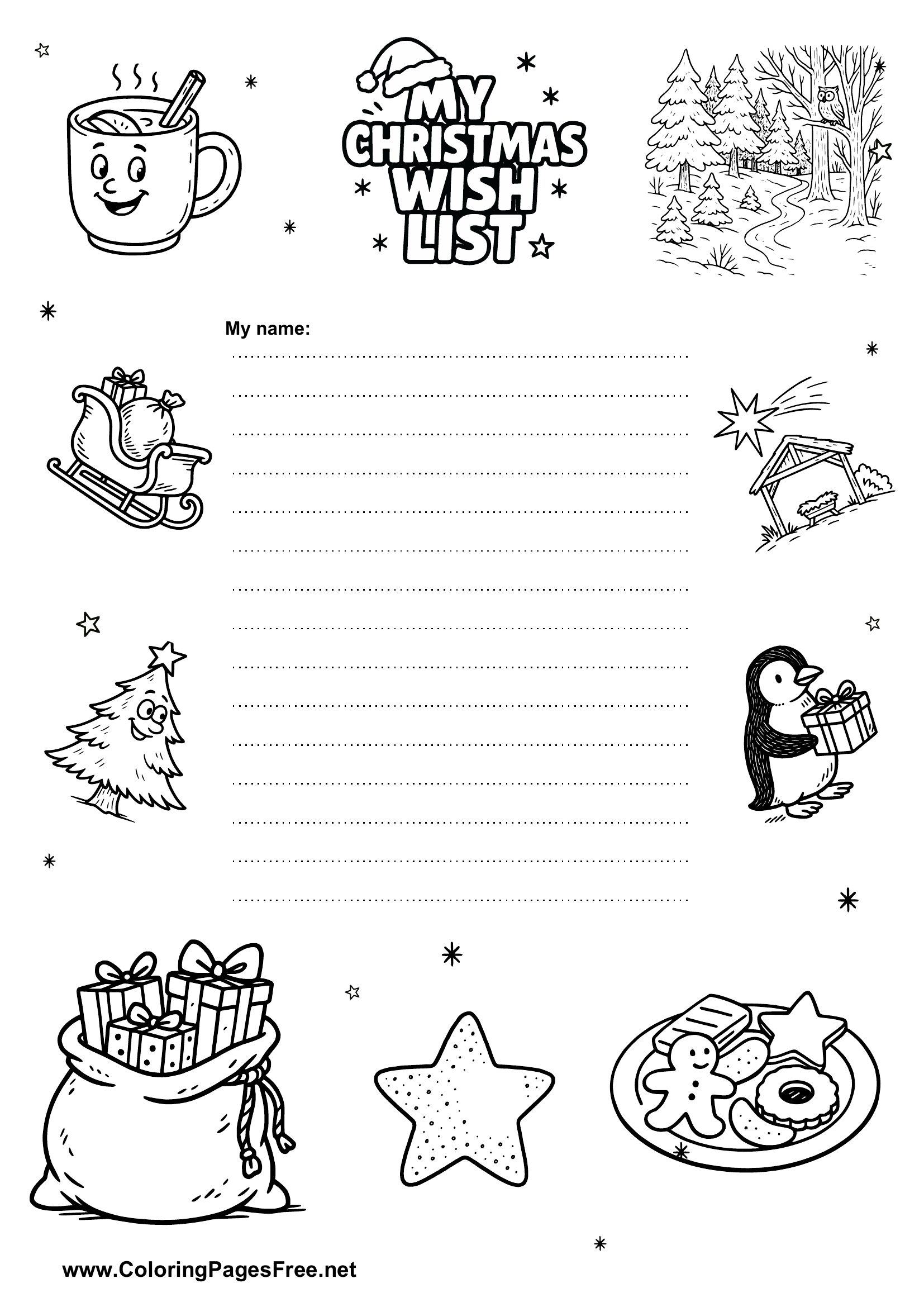 Wish List Coloring Template for Saint Nicholas Day