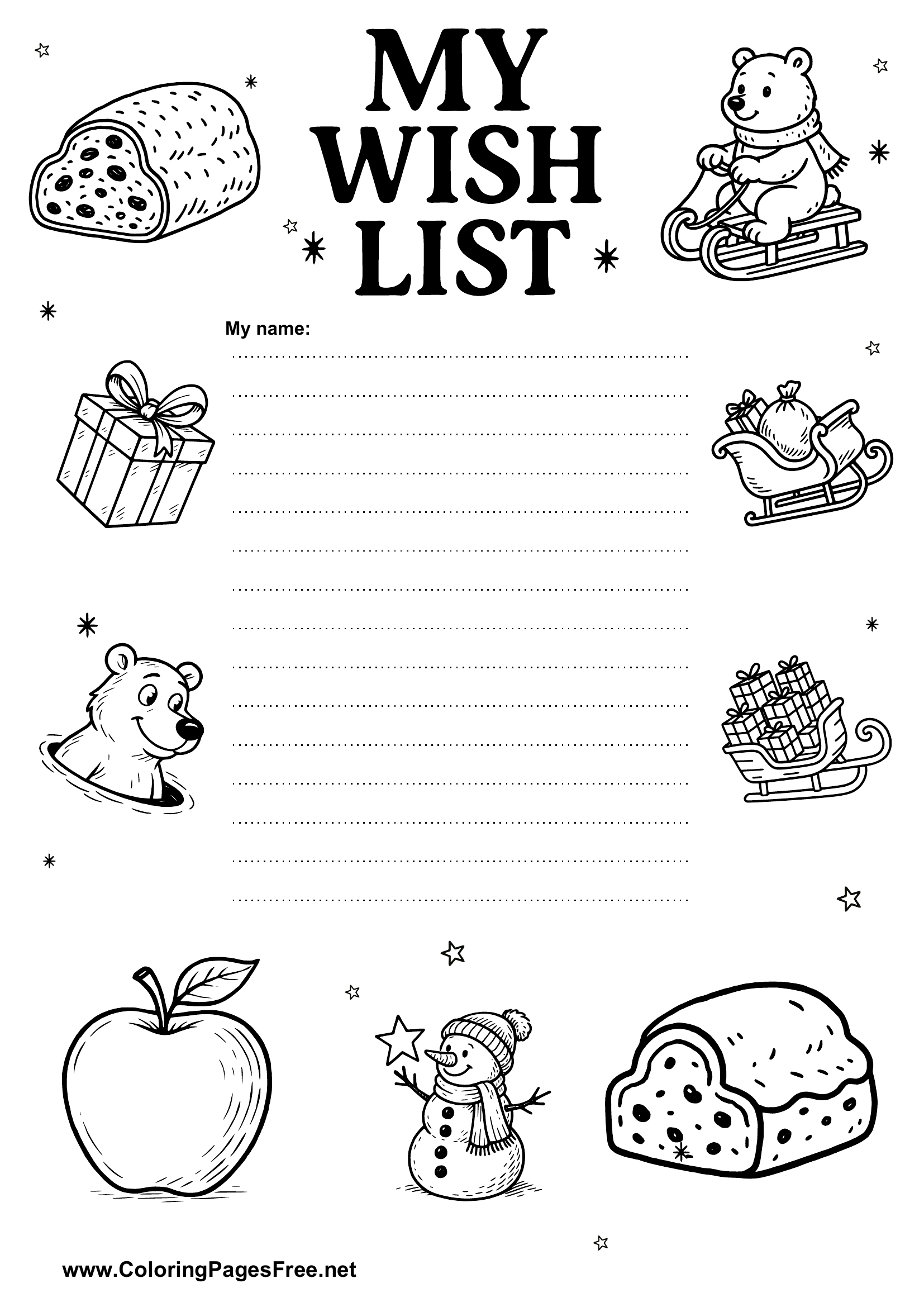 Wish List Coloring Template Free
