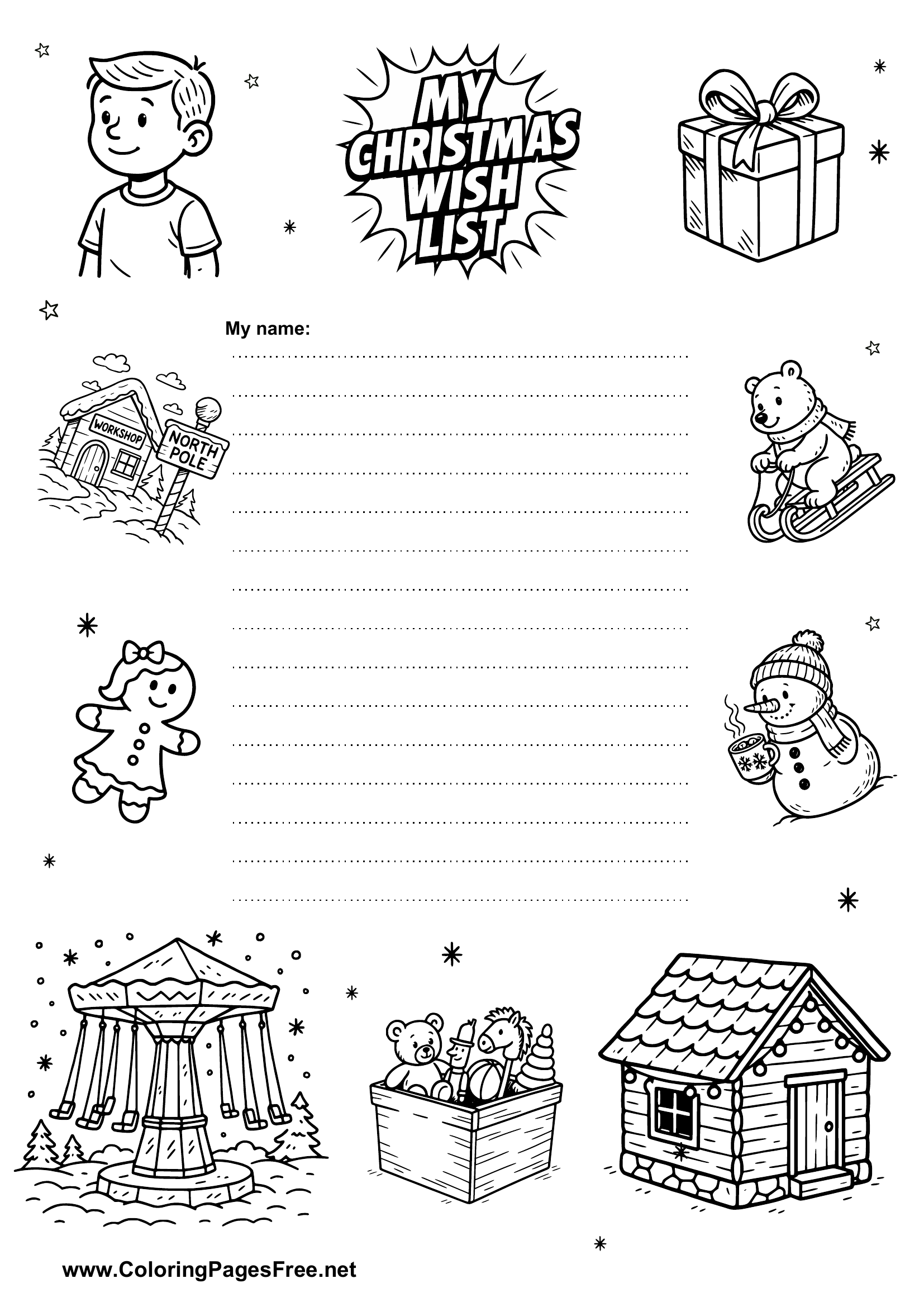 Wish List Coloring Template PDF