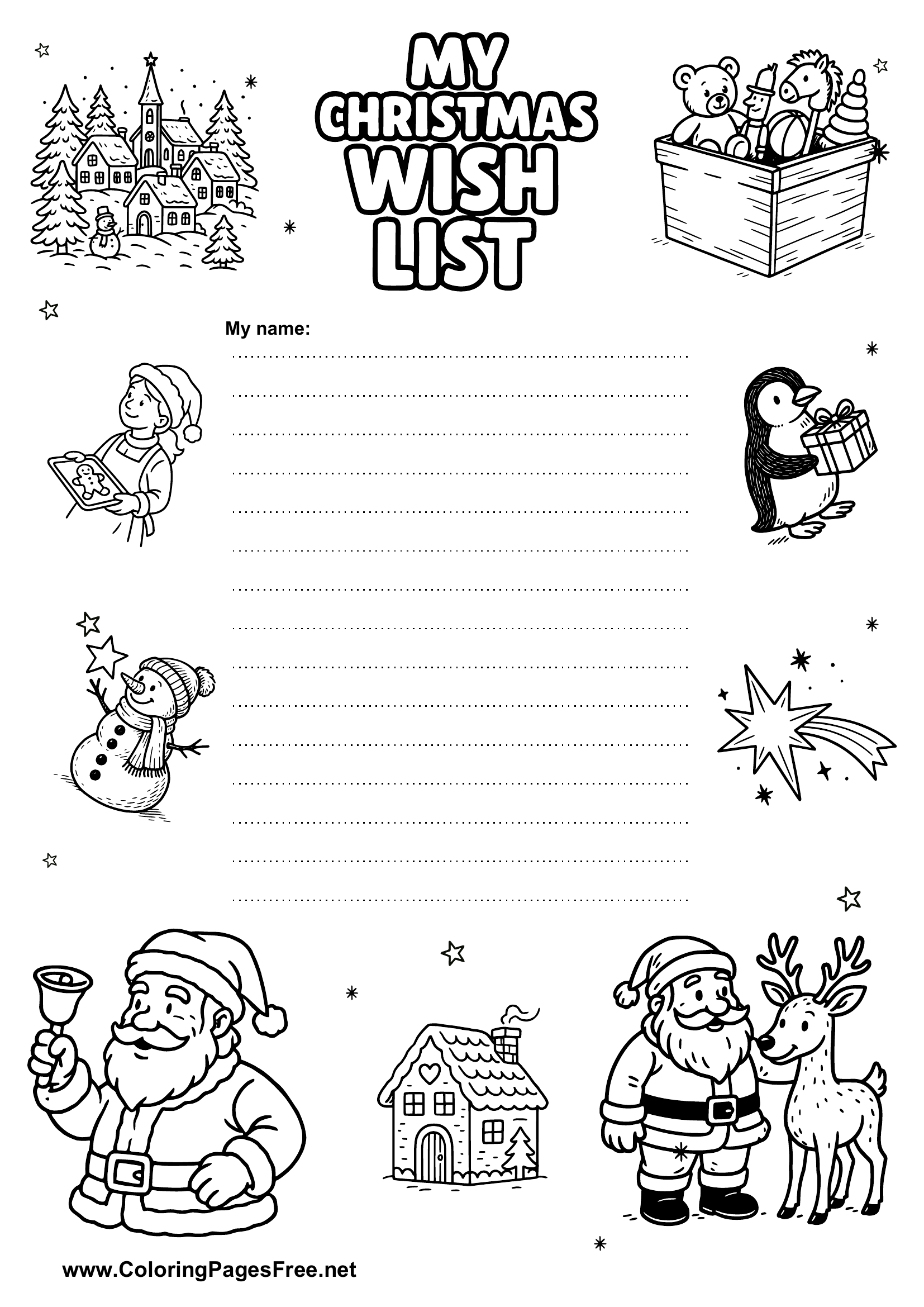 Wish List Printable Black and White