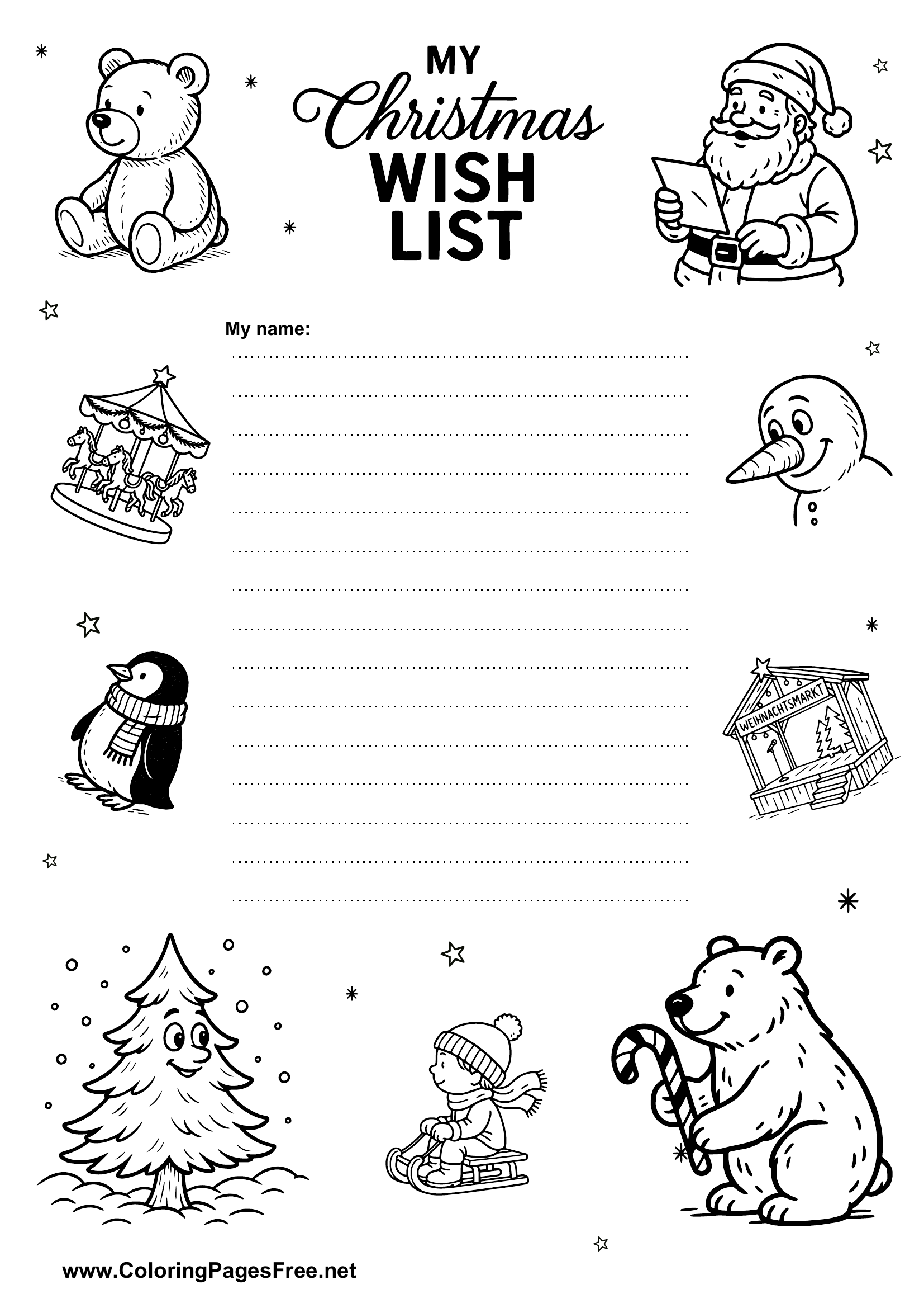 Wish List Template with Snowflakes