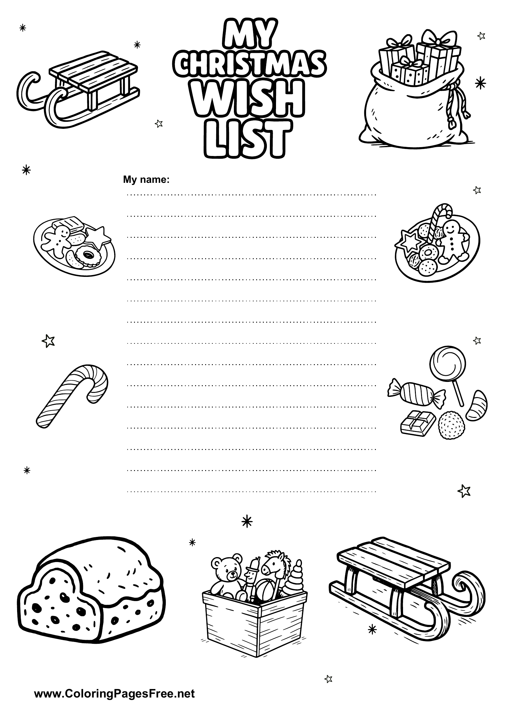 Wish List with Christmas Decor Printable