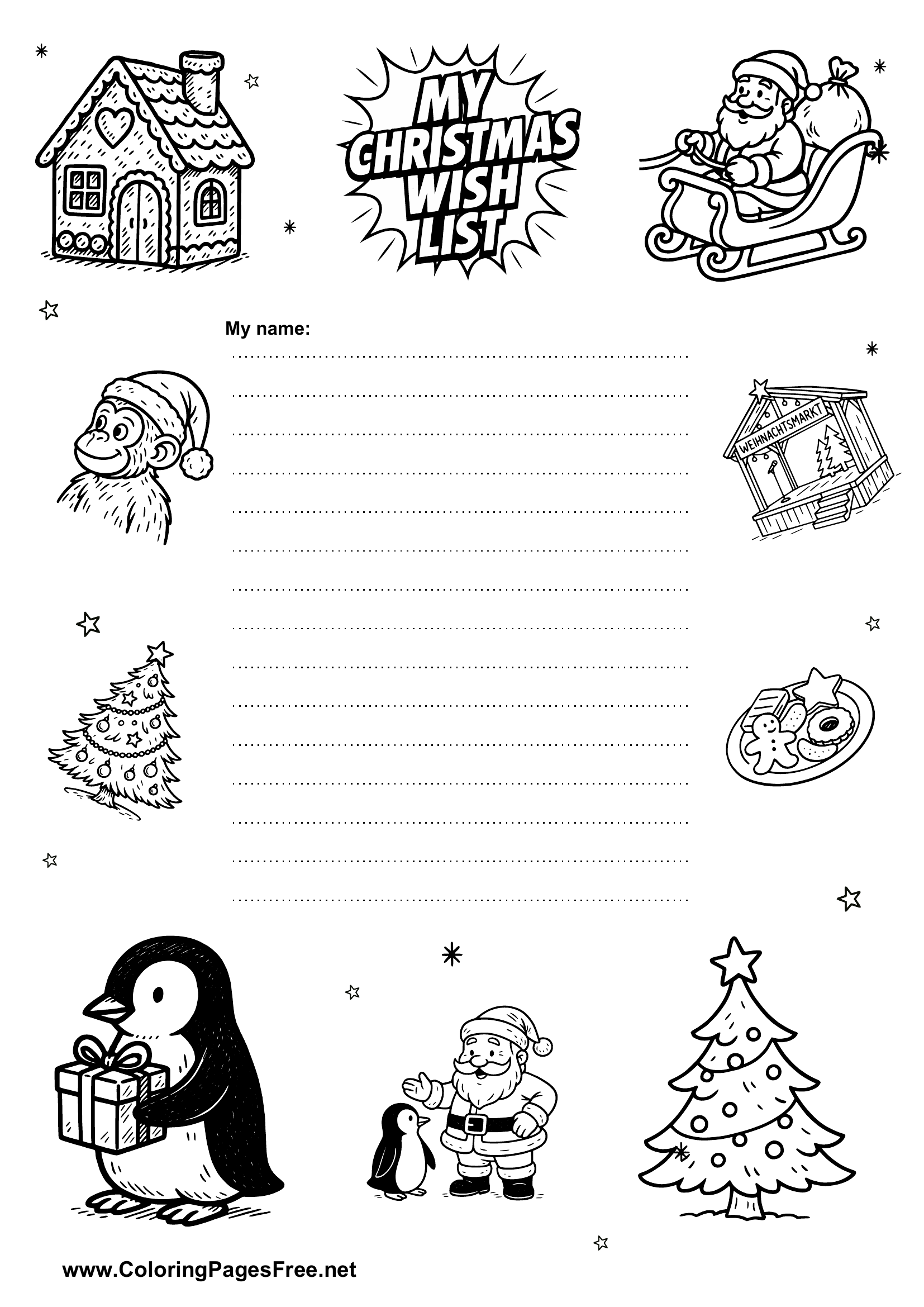 Wish List with Christmas Motifs Free